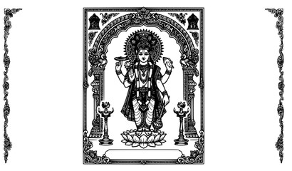 Fototapeta premium Indian Hindu God and Goddess Vintage Religious Poster Black and White Vector Illustration