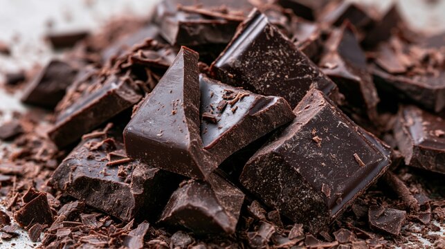 The Dark Chocolate Chunks on Rustic Surface Demonstrating Rich Cocoa Indulgence and Texture