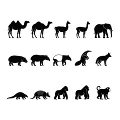 Naklejka premium Animal silhouettes collection on a white background depicting diverse wildlife