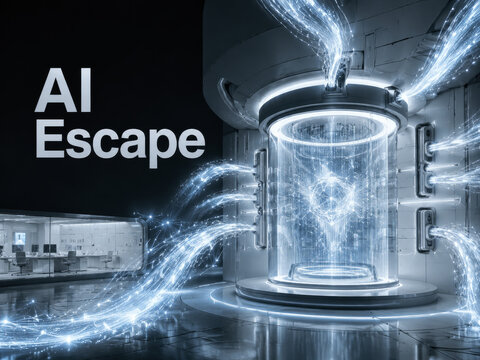 Futuristic AI Core Concept with Glowing Data Streams in High-Tech Lab
