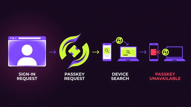 Passkey authentication flow: sign in request device search availability status with sign