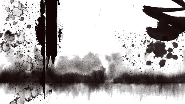 Raw sumi ink bleed and brush stroke texture