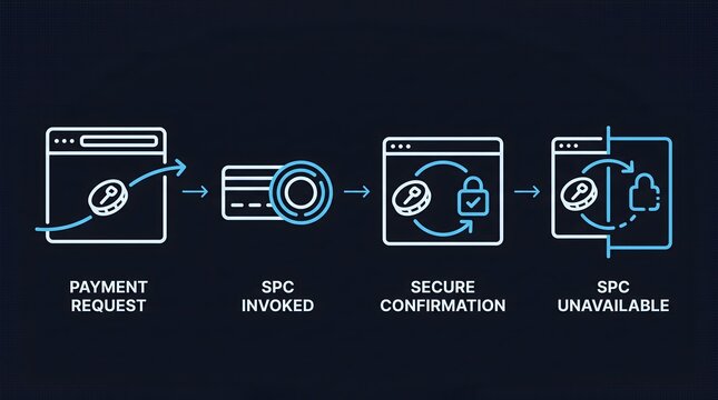 Digital payment workflow sequence showing request invoicing confirmation and unavailable status
