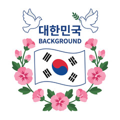 south korea national liberation day emblem dove white flag flower wreath vector illustration isolated graphic