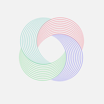 Colorful circular abstract pattern with curved dashed lines