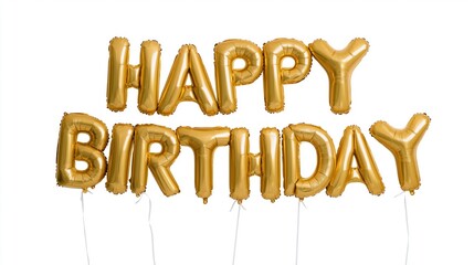 Fototapeta premium The Golden Happy Birthday Balloons Floating Above The Celebration In Studio Backdrop