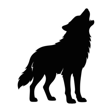 Silhouette of a howling wolf standing in profile view