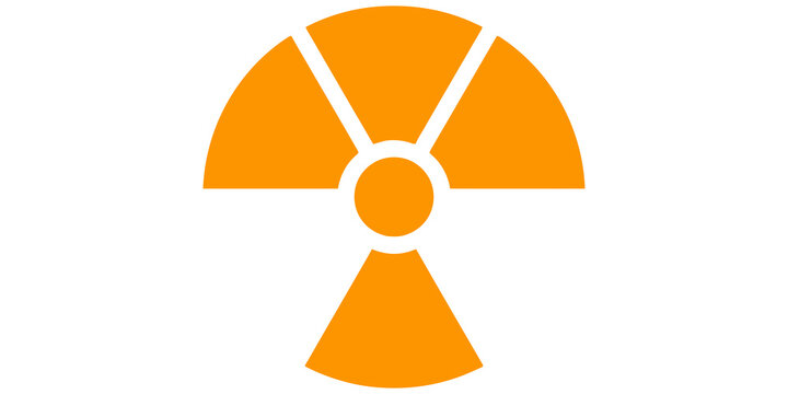 Bright orange nuclear hazard symbol isolated on transparent background