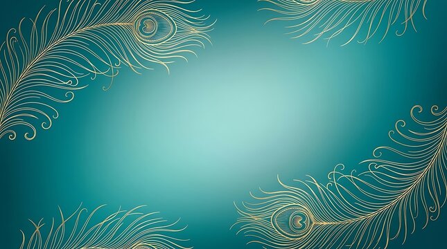 Peacock feather border on teal background