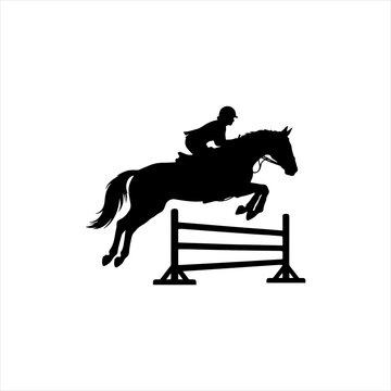 Equestrian horse jumping over hurdle fence silhouette vector