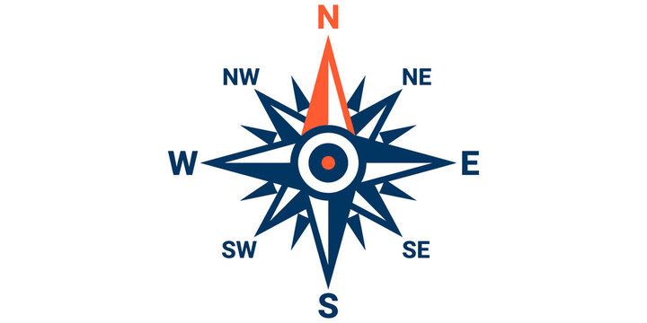 Navigation compass direction rose star icon isolated on transparent background