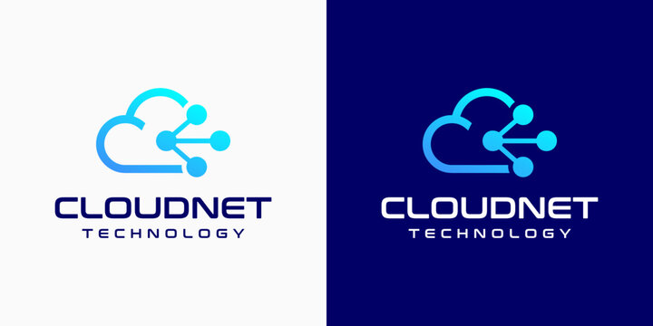 Cloud shape technology connection vector logo design with modern, simple, clean and abstract style. Suitable for business, technology, and personal branding.