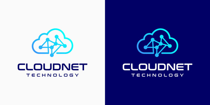 Cloud shape technology connection vector logo design with modern, simple, clean and abstract style. Suitable for business, technology, and personal branding.