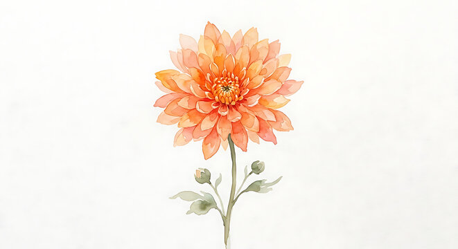 Elegant watercolor orange chrysanthemum flower blossom illustration handpainted botanical art isolated on a clean white background