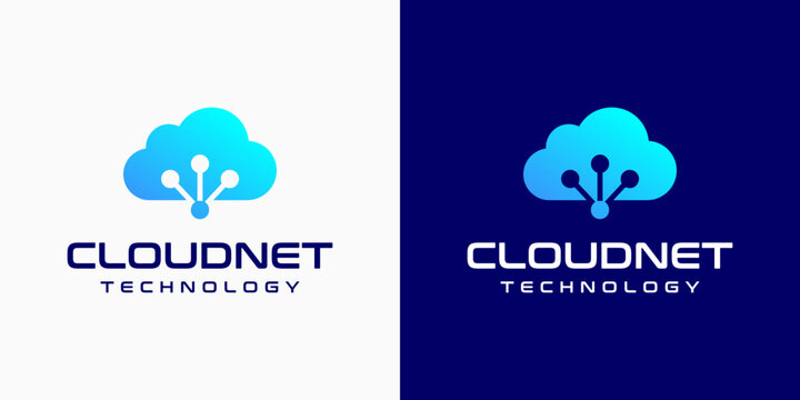 Cloud shape technology connection vector logo design with modern, simple, clean and abstract style. Suitable for business, technology, and personal branding.