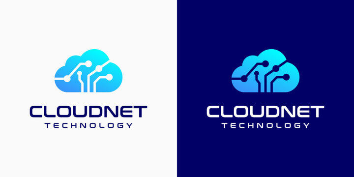 Cloud shape technology connection vector logo design with modern, simple, clean and abstract style. Suitable for business, technology, and personal branding.