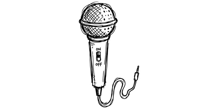 Minimalist microphone outline line art on transparent background