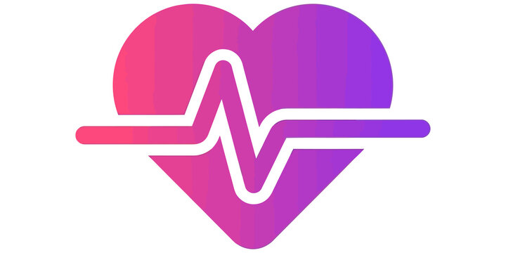 Gradient heart shape with heartbeat pulse on transparent background
