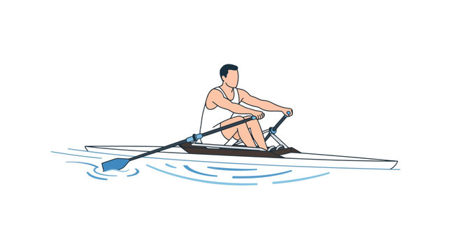 Professional male rower rowing scull boat on water
