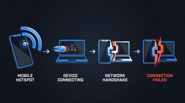 Mobile device network connection and disconnection process infographic flowchart with connection
