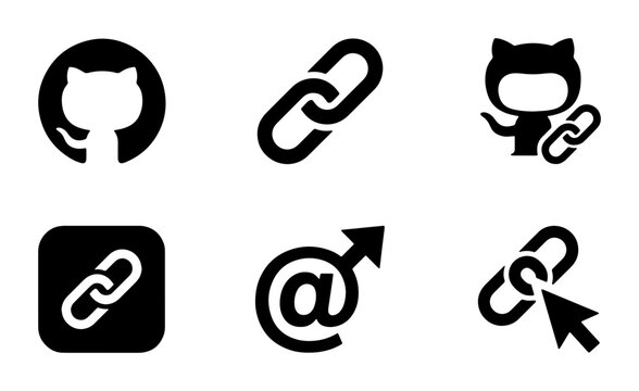GitHub Cat Link Icons, Web Connection Symbols, Digital Network Assets, Social Media Connectivity Graphics, 6 Vector Elements
