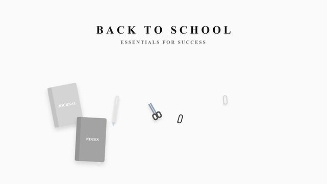 Back to school stationery supplies with notebooks and scissors on white space