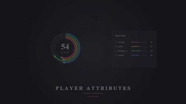 Player attributes interface showing gaming statistics and character progress