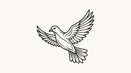 Fototapeta premium Elegant flying dove line art on white background.