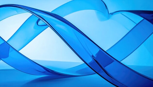 Abstract blue translucent ribbons intertwining on a bright background