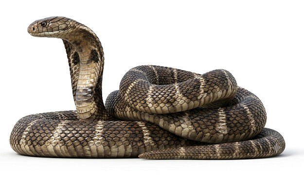King cobra, Ophiophagus hannah, poisonous on white background. World snake day or China new year symbol stock image.