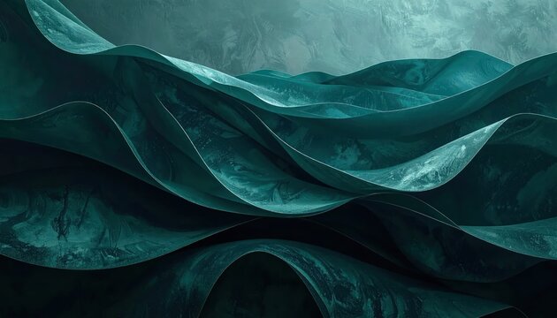Abstract teal wavy layers with dark cinematic texture