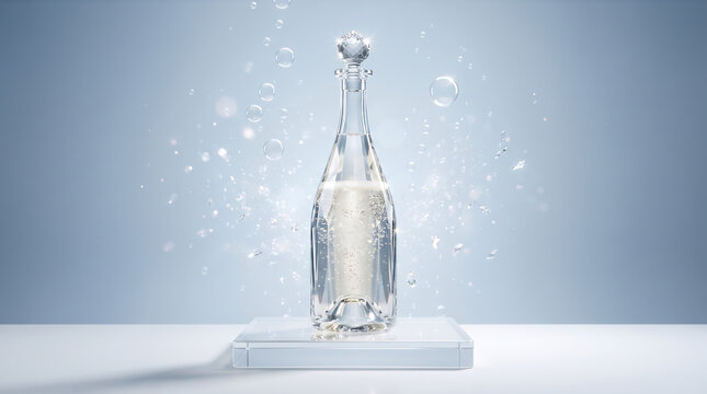 3d liquid pouring from bottle into glass