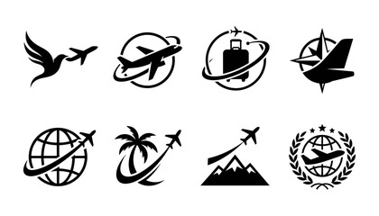 Collection of travel and aviation themed icons © KHATUN