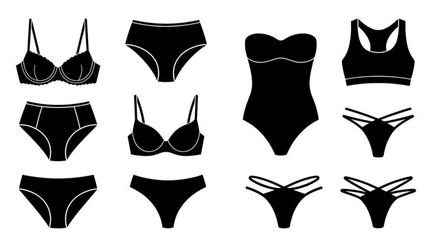 Set of various womens lingerie and swimwear icons