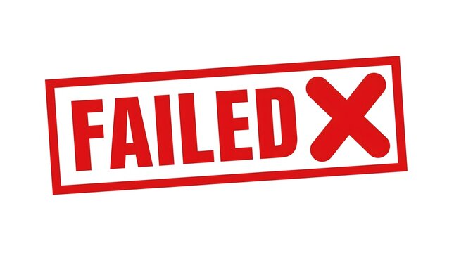 Failed text stamped in bright red ink with a bold cross symbol inside a rectangular border on white paper background