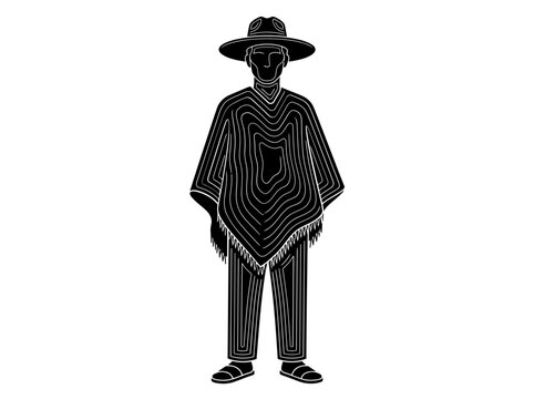 Illustration Of A Man Wearing A Traditional Poncho