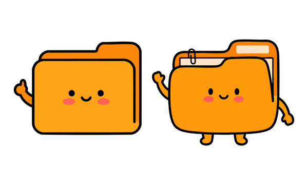 Cute cartoon folder characters with happy faces for office projects