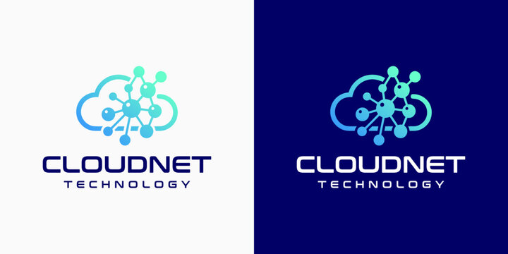Cloud shape technology connection vector logo design with modern, simple, clean and abstract style. Suitable for business, technology, and personal branding.