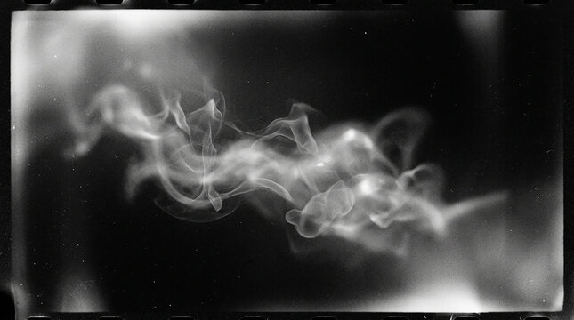 Abstract white smoke swirl on black background for artistic overlay and graphic design