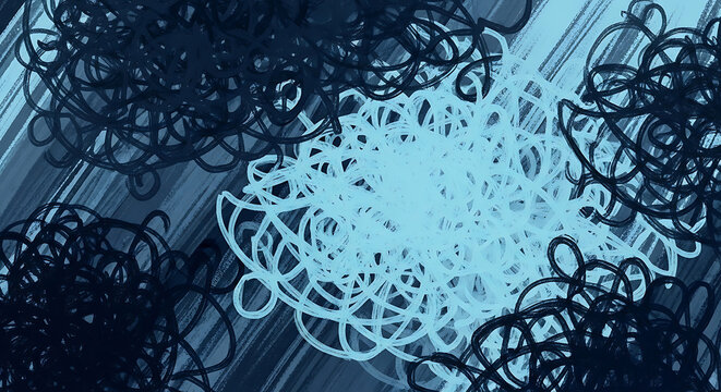 Abstract blue scribble texture background featuring expressive chaotic brushstrokes and artistic tangled lines for creative digital design