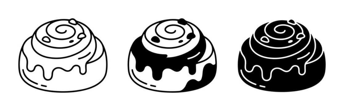 Cinnamon Roll Icons, Sweet Pastry Vector Graphics, Bakery Treats Set