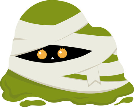 Green mummy slime monster wrapped in bandage halloween blob