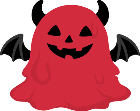 Red devil slime monster with horns and bat wings halloween
