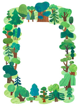Wedding Birthday Poster Invite Border Background Trees Woodland Forest Nature Natural on White Background Texture Painting