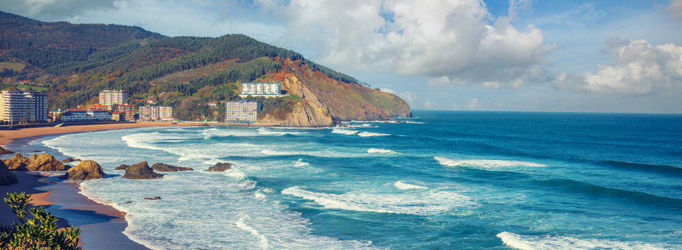 An ocean and beautiful bay. Playa de Bakio, Biscay, Basque Country, Spain, Europe