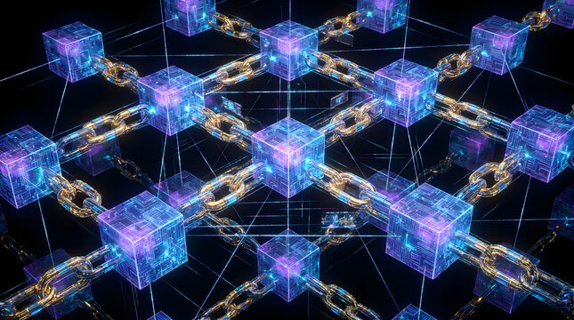 Cyber blocks ChainLink and Crypto data Blocks for Bitcoin Cryptocurrency Blockchain structure