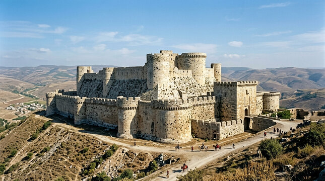 Krak des Chevaliers Crusader Castle Fortress Syria Ancient Landmark Hilltop View
