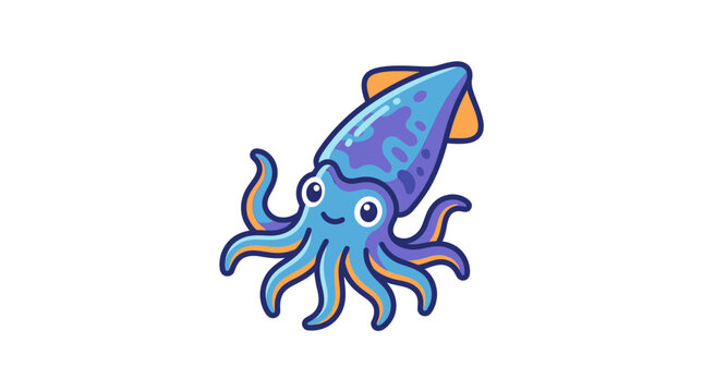 Cute purple and blue cartoon squid character.