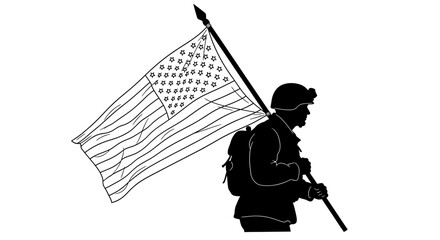 Obraz premium Silhouette of a Soldier Carrying an American Flag