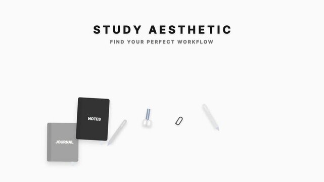 Study aesthetic stationery items with journals and pens for student workflow